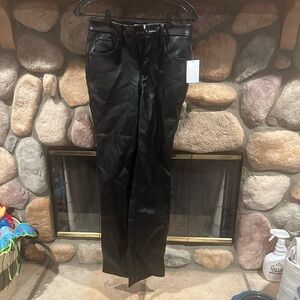 Good American Jet Black Leather Trousers